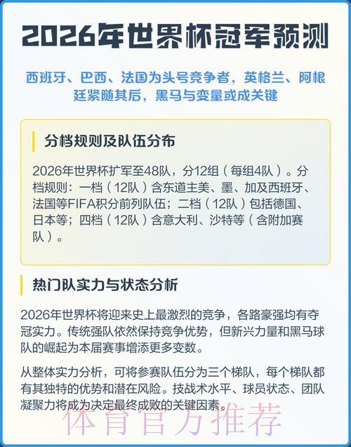 2026年世界杯夺冠热门球队权威预测 2026年世界杯夺冠热门球队权威预测